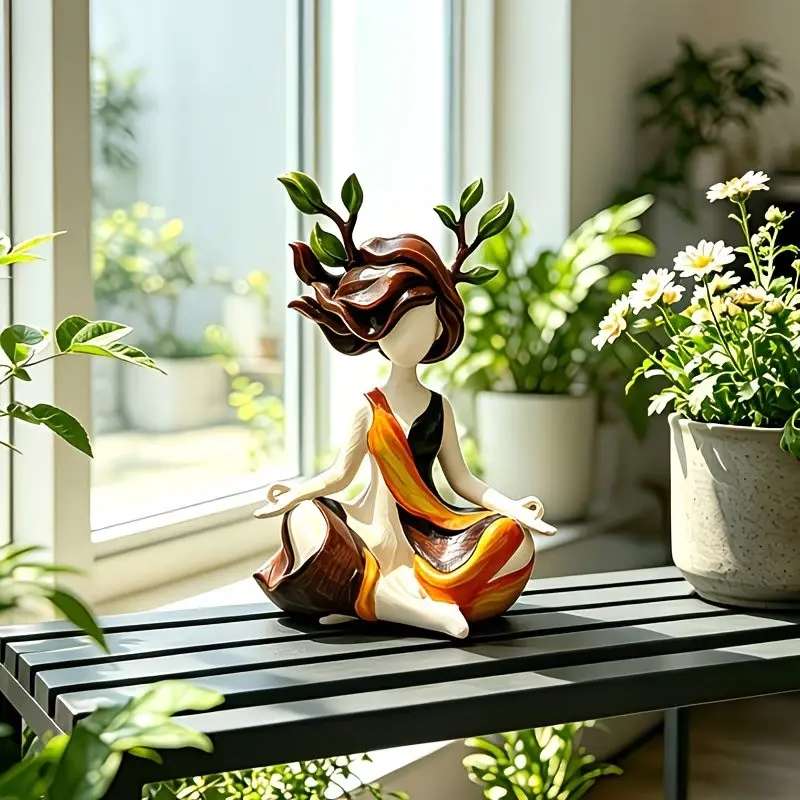 1pc Nordic Zen Meditation Statue - Flame-Colored Meditating Elf Girl Figurine, Resin Forest Goddess Suitable for Yoga Studio, Home Desktop Decor, Zen Tabletop Gift for, / Decoration for Mindfulness Spaces & Scandinavian Room Resin Figure