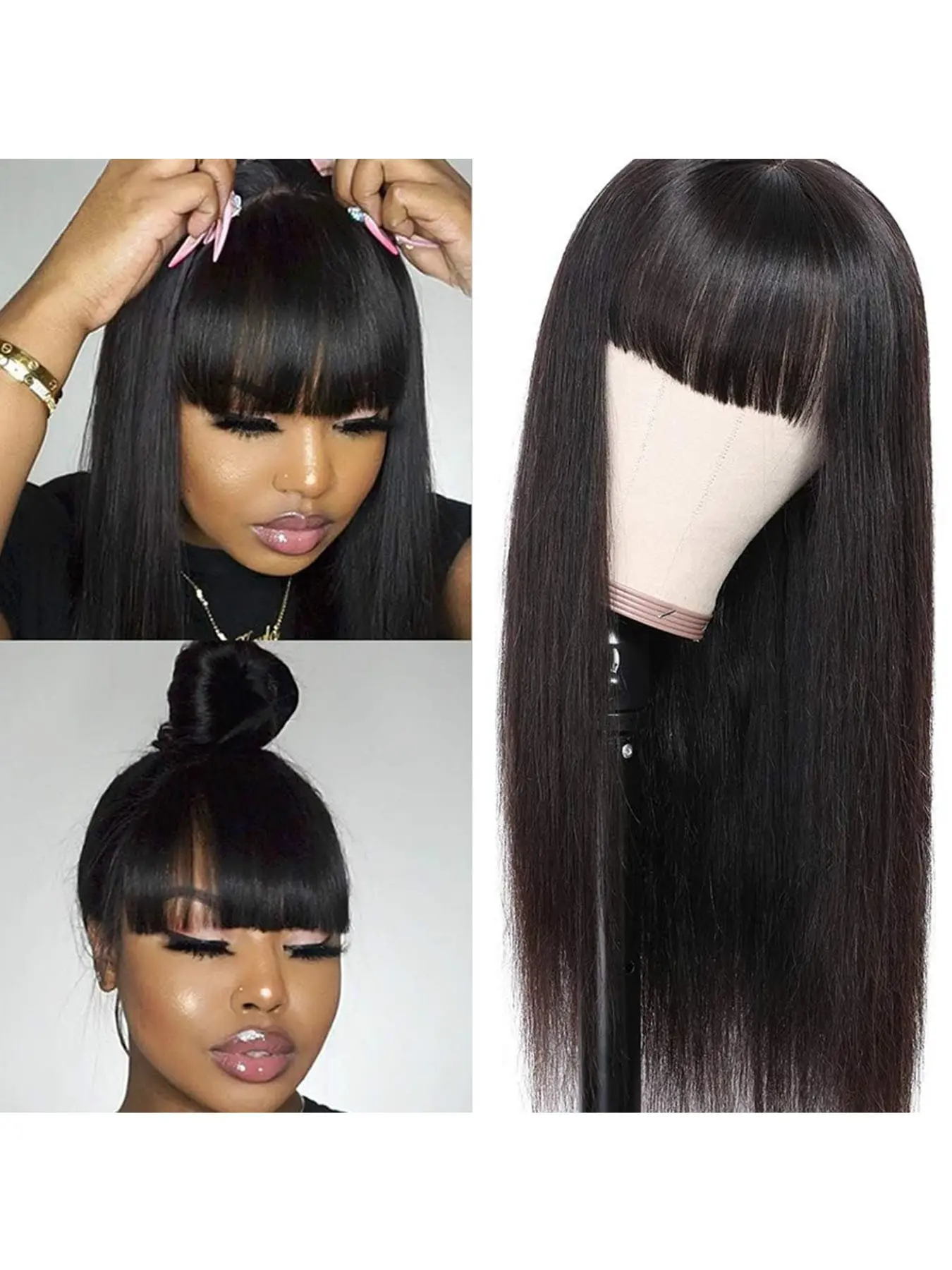 Black Wig with Bangs Long Black Wig for Women Hairstyle Wigs Synthetic Heat Resistant Fiber Synthetic Hair Wigs Machine Made 30 Inch 180% Density for Daily and Party Use