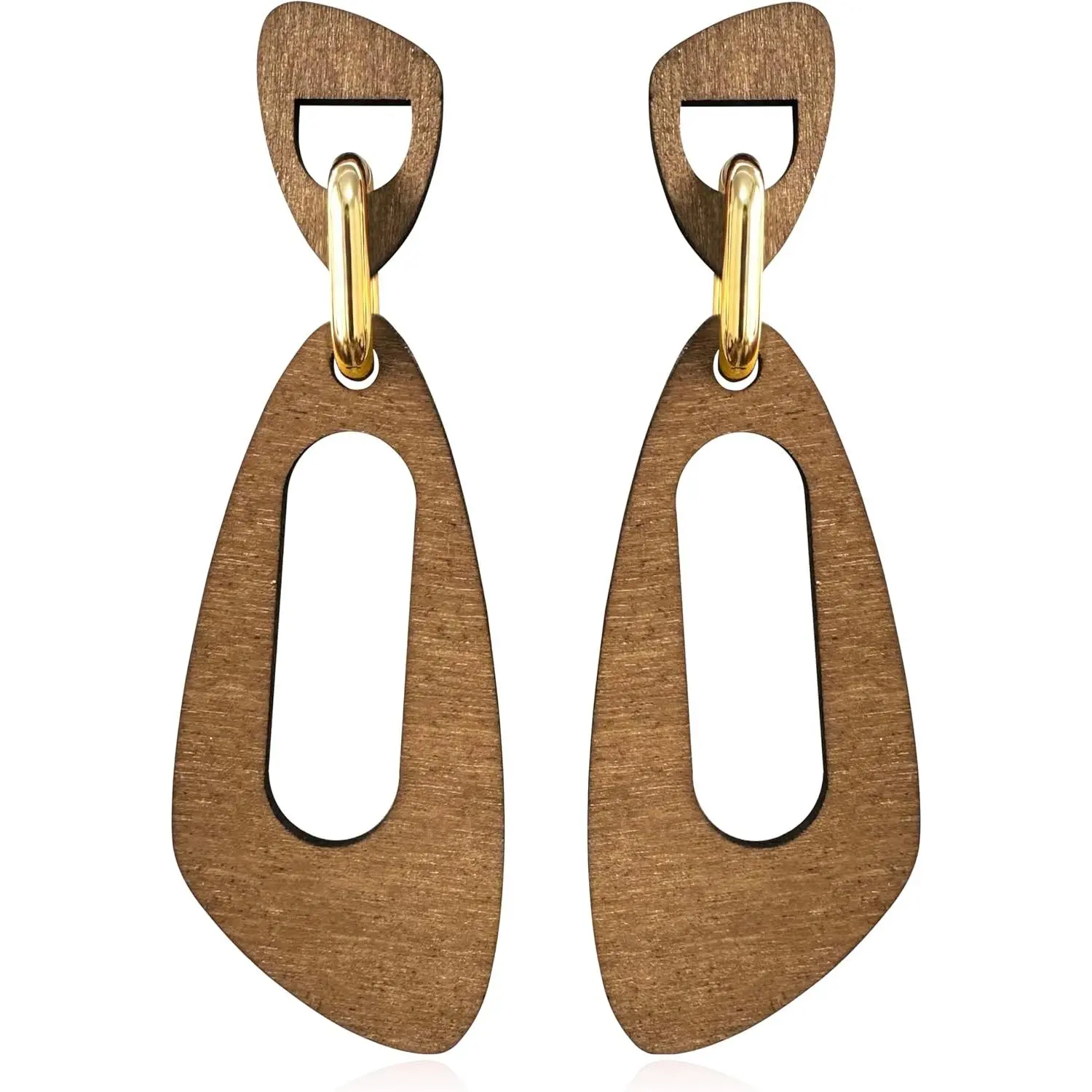 Women's Handmade Bohemian Lightweight Vintage Natural Wooden Rectangular Geometry Dangle Drop Earrings, Dangle Earrings, Wood, Geometric, Ethnic, Female