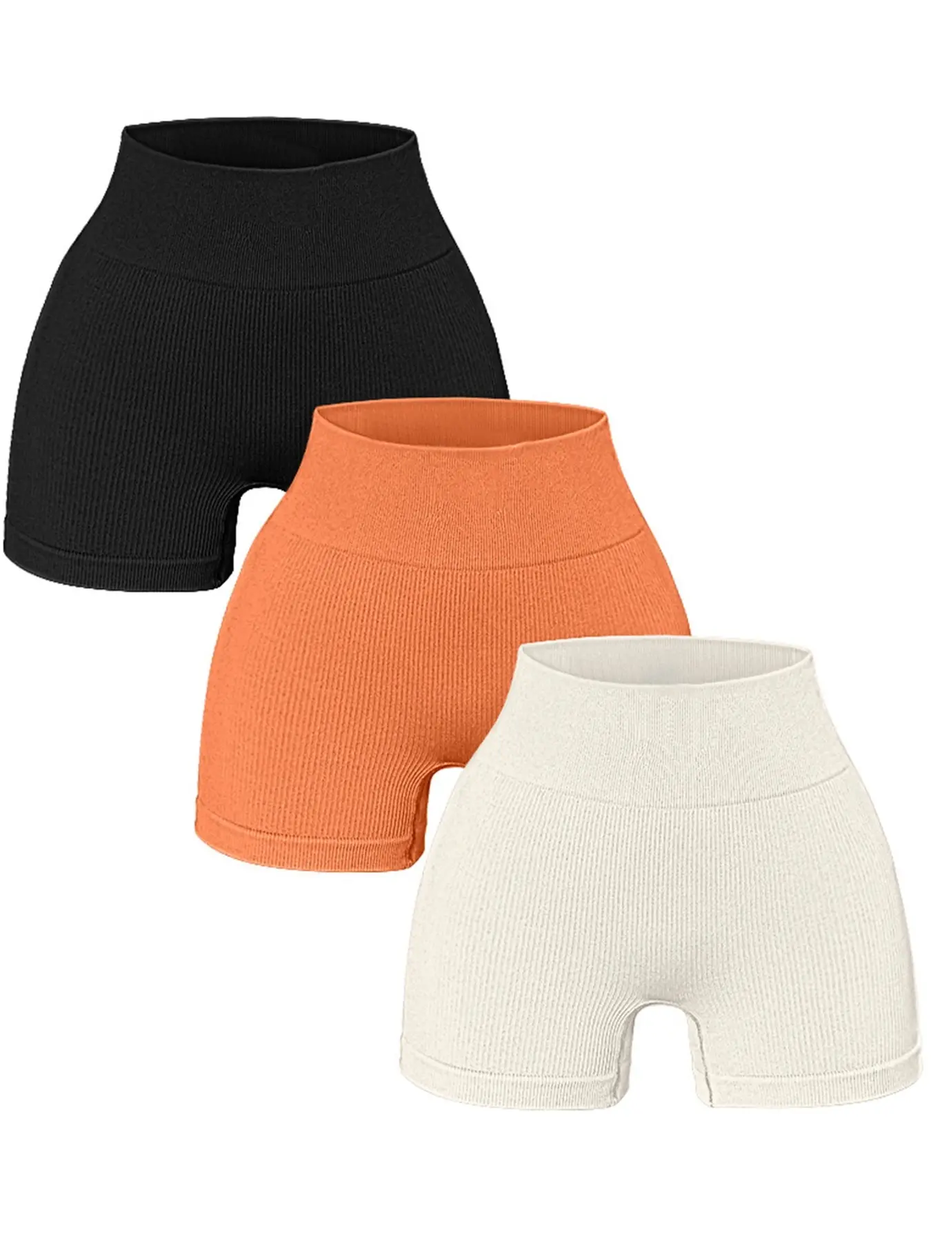 3 pairs of high-waisted slimming activewear shorts that tone the abdomen and slim the figure, without bunching up the skin. Yoga pants for abdominal toning and slimming. Gym Workout Shorts