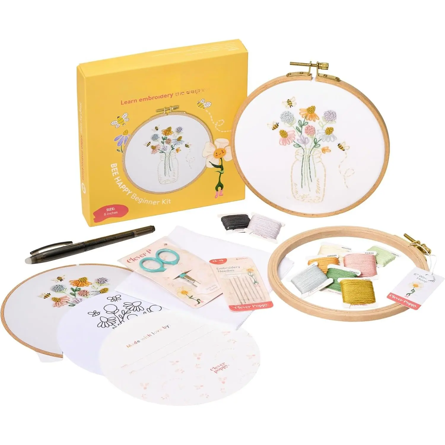 Happy Beginner Embroidery Kit - Easy Embroidery Kit for Beginners with Hoop, Thread & Patterns - Hand Embroidery Kit for Adults and Teens - Complete Embroidery Starter Kit