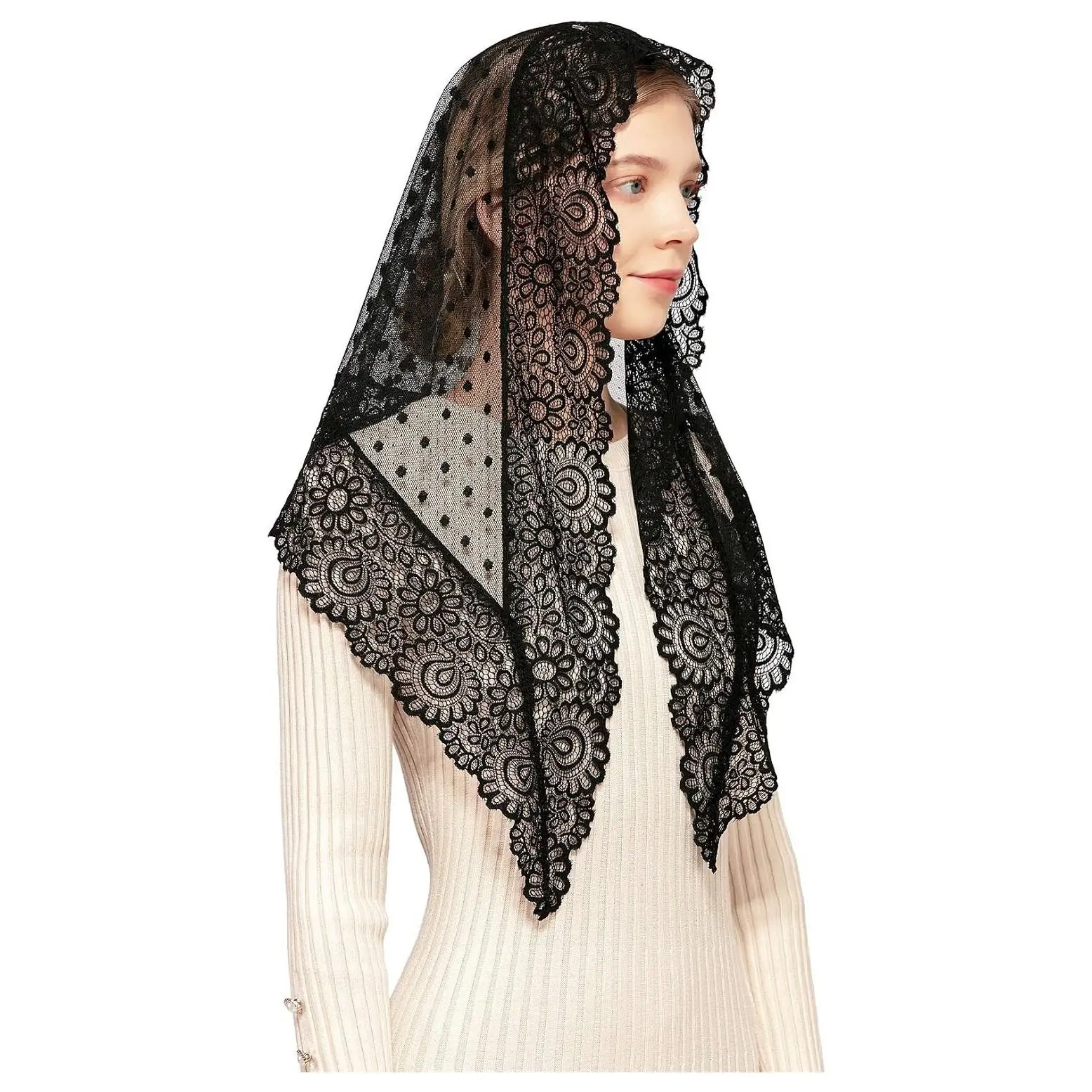 Triangle Vintage Inspired Lace Mantilla Veil Catholic Church Head Covering Scarf for MassGift