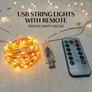 String Lights, 200 LED 66 FT Copper Fairy String Lights Warm White Waterproof USB Powered String Light for Indoor Outdoor Party Decoration Modes for Garden, Yard, Patio, Fence, Tree-YY0