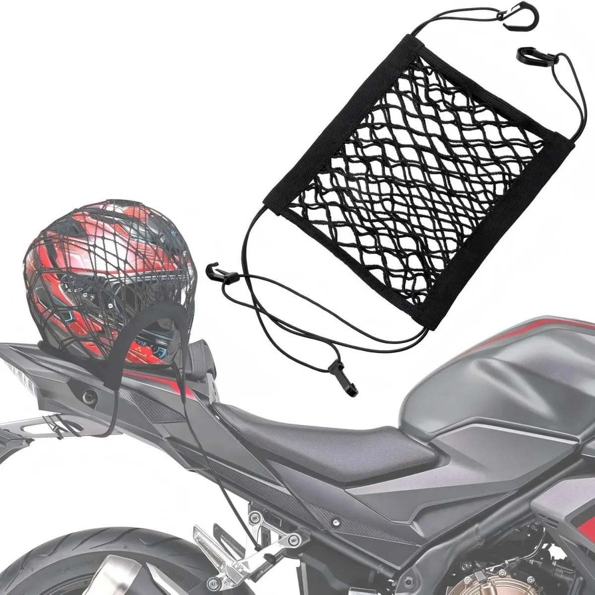 Upgrade Motorcycle Helmet Elastic Net, High Stretch Luggage Net, Durable Nylon Storage Net, Anti-Slip Bike Helmet Strap, 1pcs