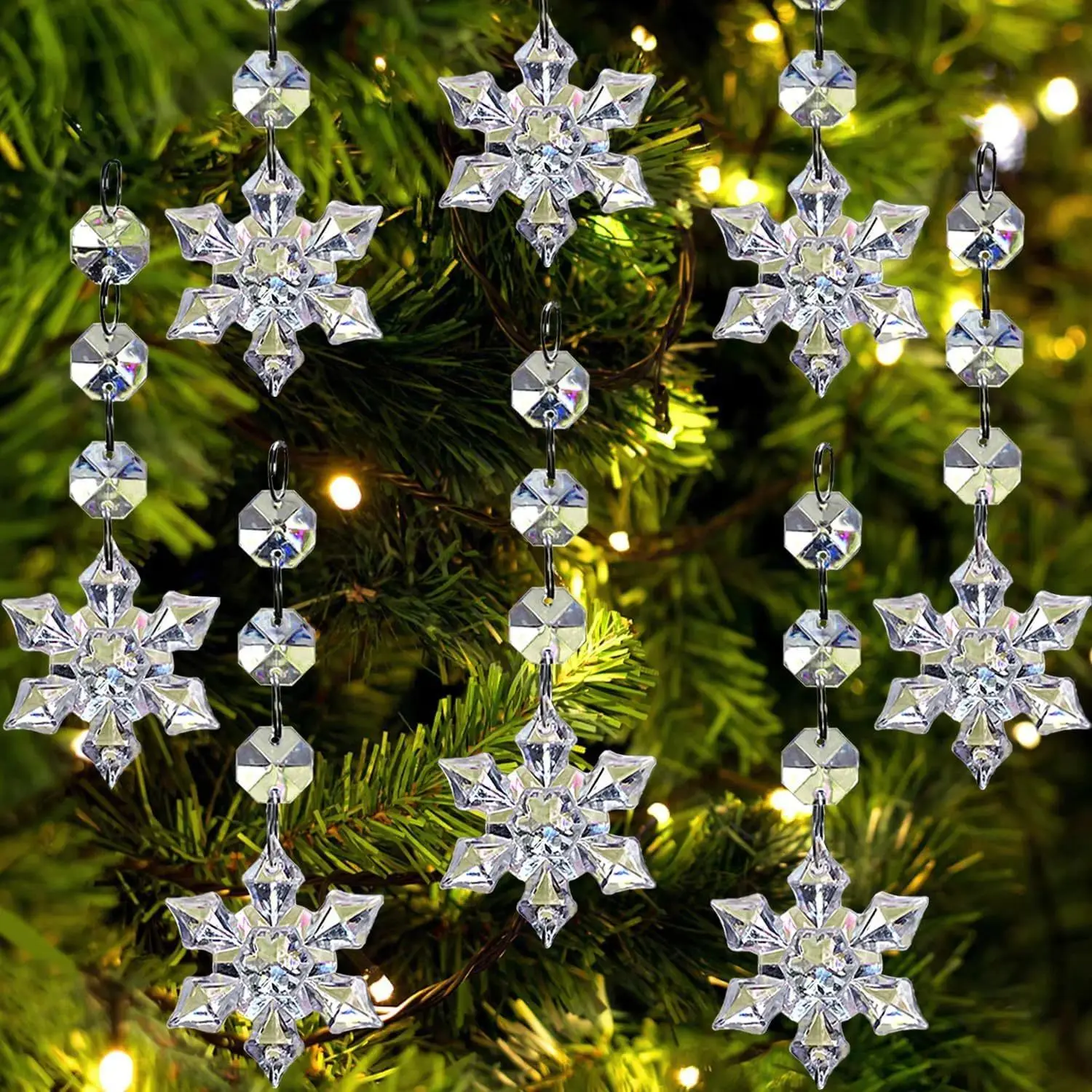 30 Piece Transparent Shiny Crystal Christmas Tree Ornaments, Break-Resistant Ice Stick Snowflakes, Holiday Wedding Decorations