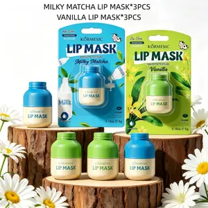 KORMESIC Lip Mask 6PCS Bundle 3 Vanilla +3 Milky Matcha, 24H Long Lasting Hydrating Lip Sleeping Mask, Jojoba Avocado Oil Nourish Reduce Lip Lines Repair Dry Crack Lips, Silky Light Texture Day Base Night Treatment Gentle Plant Lip Balm 5g*6