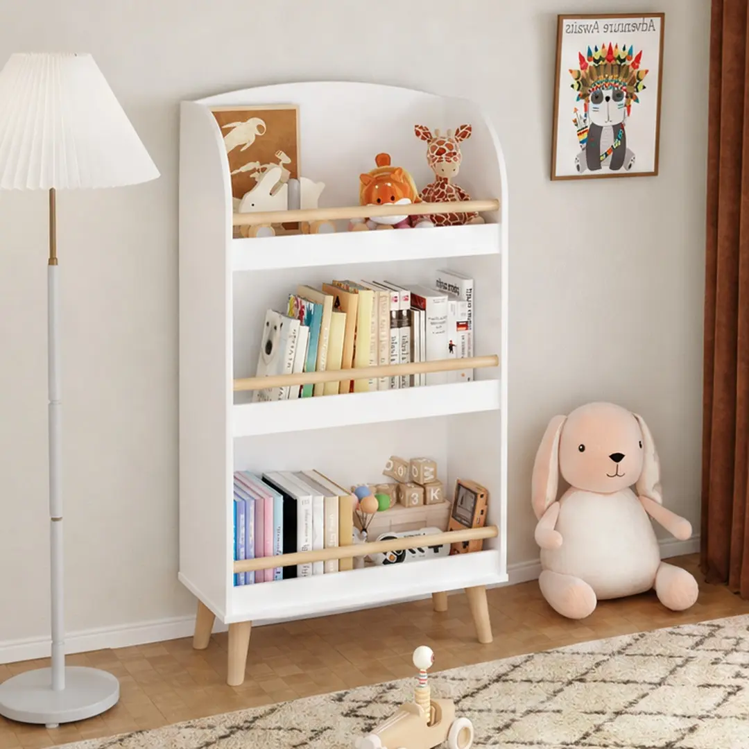 ARCH Kids 3-Tier MDF Bookcase - 34.65" l x 13.58" w x 4.33" h, Child-Safe Materials, Necessary Hardware for Assembly, Encourages Reading, White Children's Storage Cabinet for Toddler Bedroom, Playroom Furniture, Assembly Required, Encourages Reading & Org