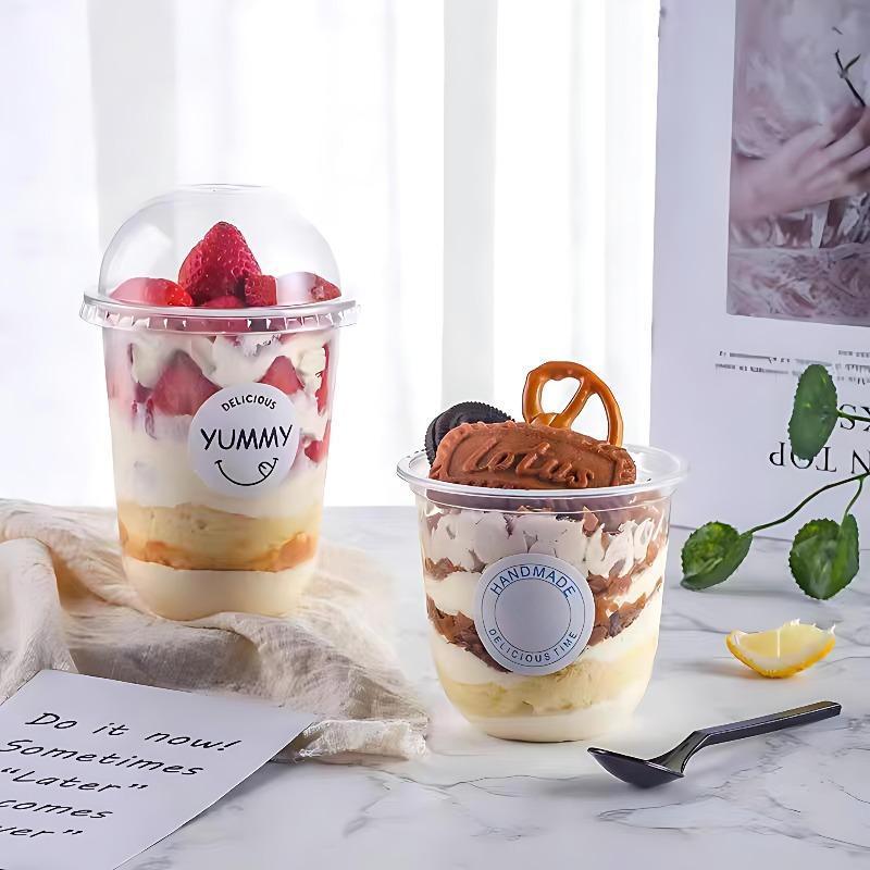 50pcs 250/360/500ML Pudding Cups Wiht Lids Plastic Boxes Ice-Cream Mousse Dessert Picnic Party Packing Dessert Cups with Lid