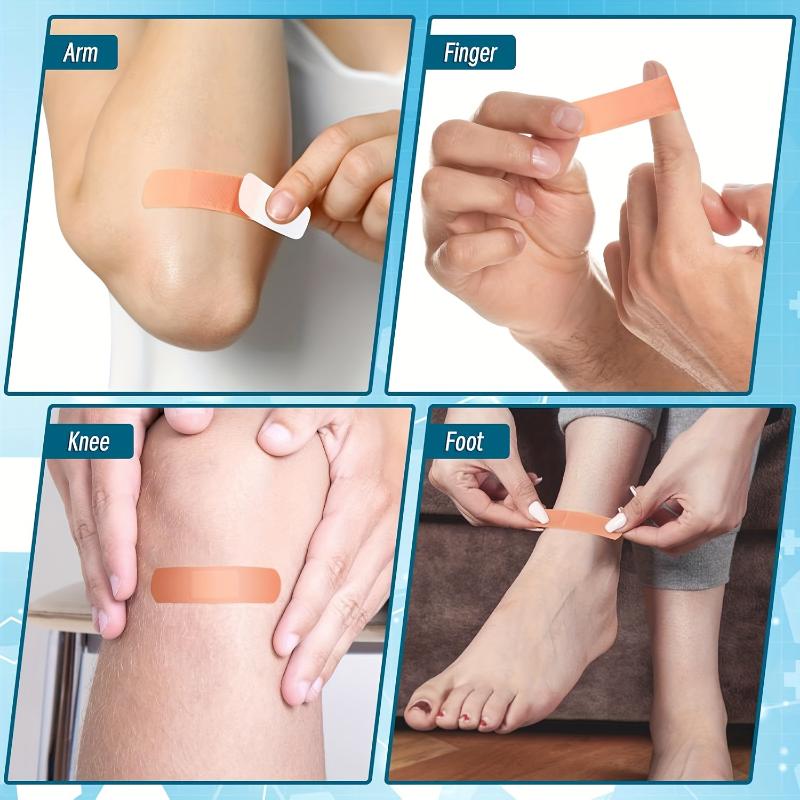 100/200pcs Flexible Fabric Adhesive Bandages Bulk Assorted Bandages Breathable Bandages Fingertip Bandages for Finger Wound Family First Aid Skin Wrap (4 Styles)