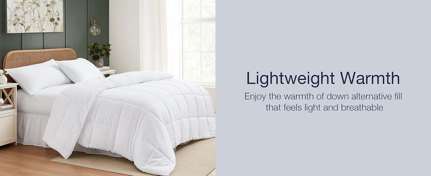 Duvet Insert Full Comforter Cooling Blanket Lightweight Hypoallergenic Reversible White Comforter with Box Stitching Bedding Down Alternative Machine Washable, Full, White