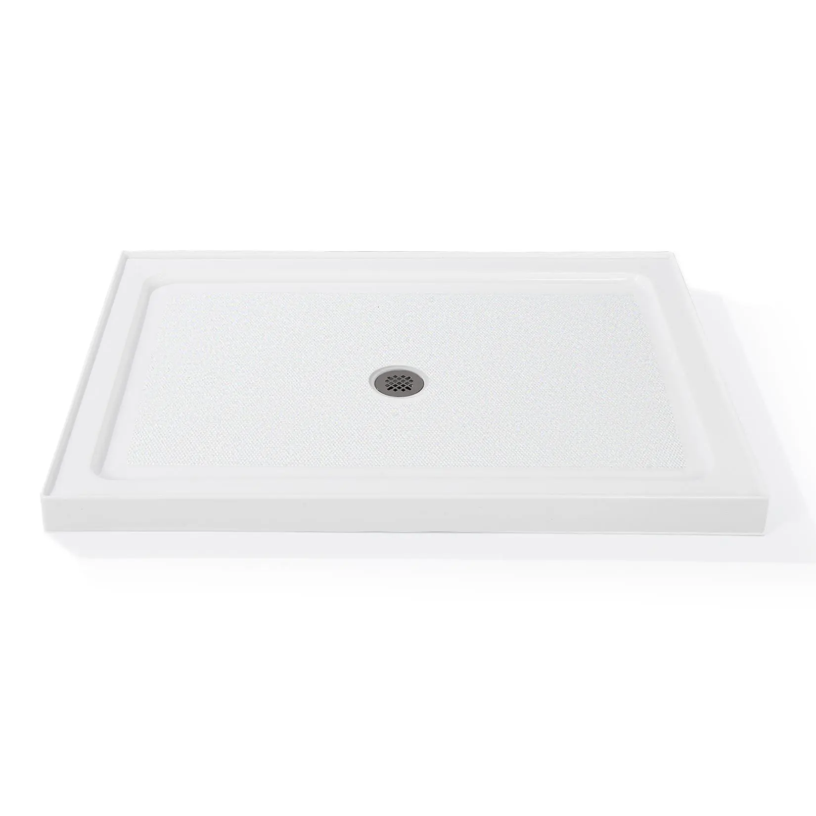 48x32 Inch Shower Base Pan, Heavy Duty SMC Composite, Non-Slip Textured Surface, Center Drain, 4-Inch High Flange Leak-Proof, Stainless Steel Drain Cover, Anti-Crack Bathroom Floor for DIY Remodel, White, Includes PVC Pipe