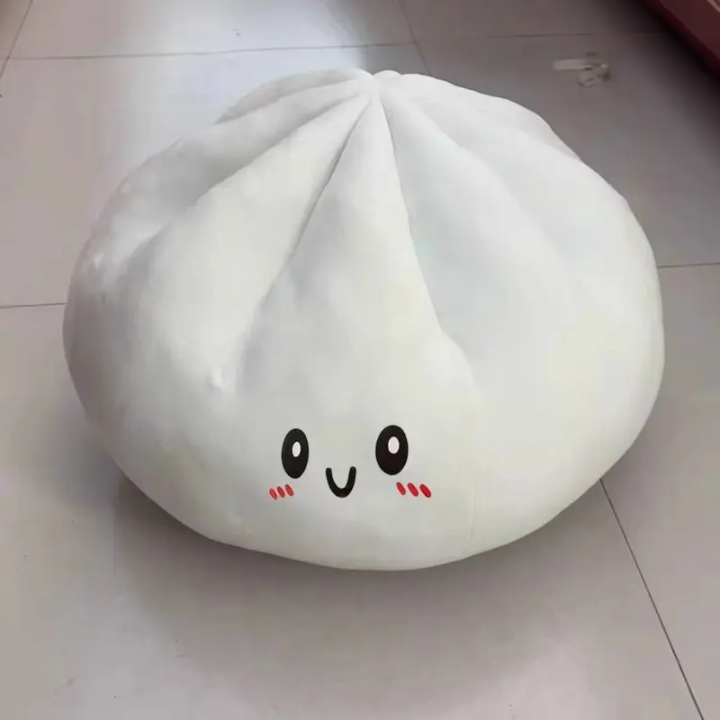 Cute Bun Shaped Plush Pillow Smiley Face White Dumpling Stuffed Cushion Comfort Hug Toy
