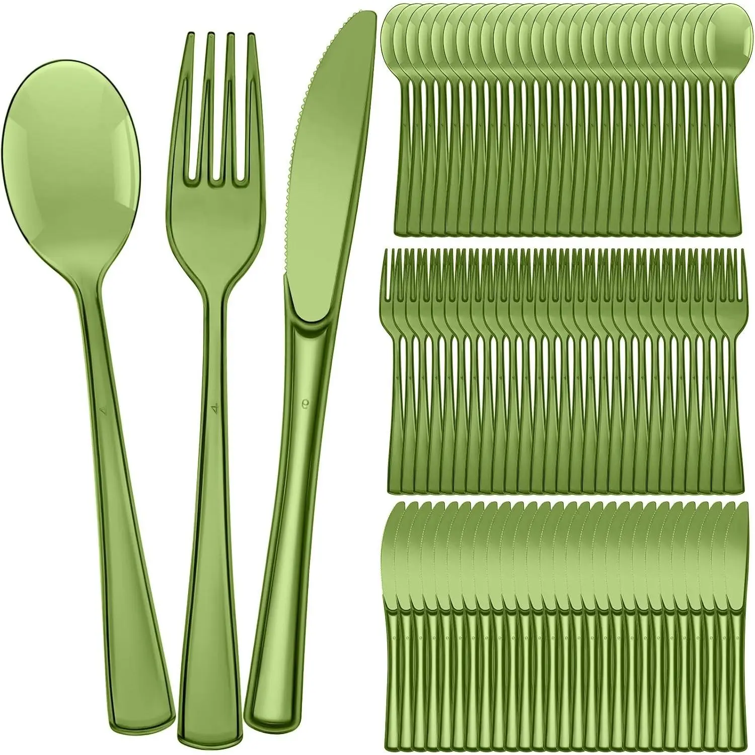 150 count Disposable Cutlery Set Plastic Silverware Heavy Duty Utensil Sets 50 Forks 50  50 Spoons for  Office School Party Picnics Restaurant Outdoor Events(Olive Green)