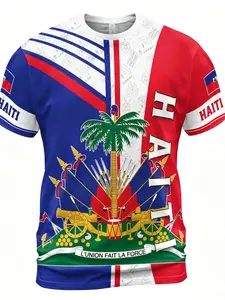 2026  Haiti Fan Jersey T-Shirt, Haiti Flag Design with Palm Tree and Cultural Symbols, Sports Apparel for Fans