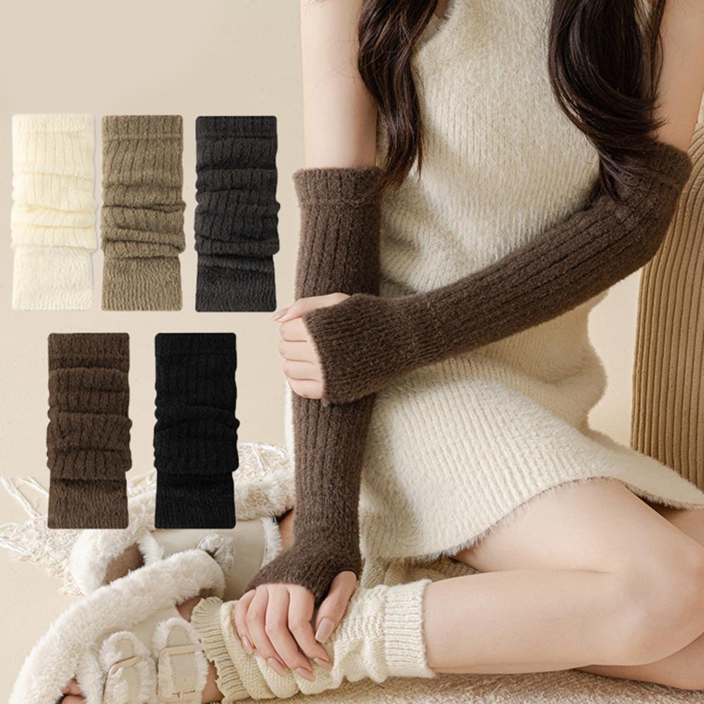 Plush knitting Fingerless Gloves Women Winter Warm Arm Sleeve Soft Stacked Half Sleeves Arm Warmer Fine Mitten Casual Punk Glove