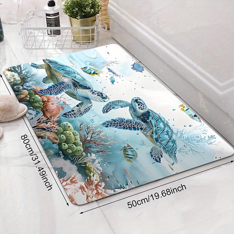 Ocean Theme Welcome Doormat with Sea Turtle & Seagrass Design Non-Slip Polyester Mat for Indoor Outdoor Use Bathroom Kitchen Laundry Room Coastal Home Décor Vibrant Pattern Easy Maintenance Sea Turtle Decor