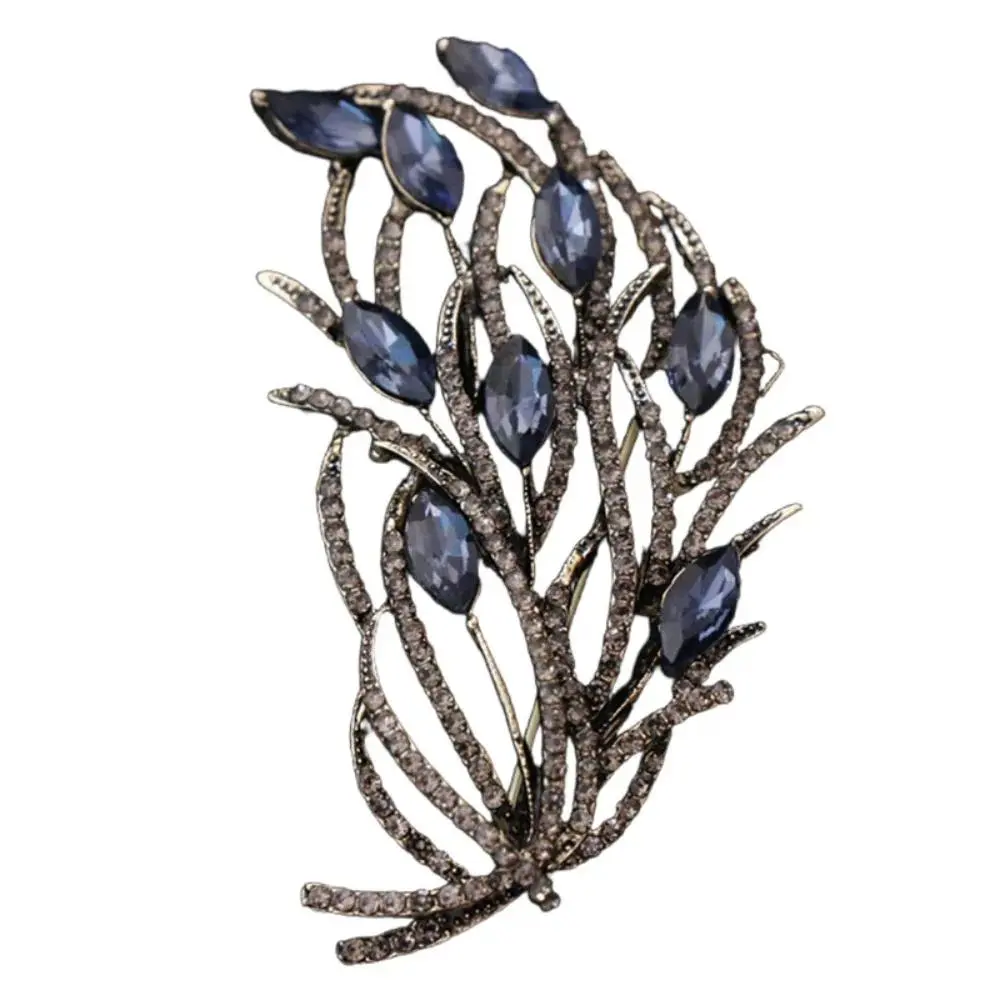 New Rhinestone Feather Brooch Retro Luxury Elegant Corsage Coat Dress Pin Jewelry
