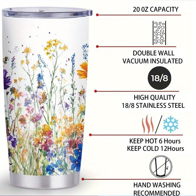 1pc, 20oz "Lively Meadow Blossoms" Theme Water Cup, Large Capacity Car Cup, Double-layered Insulated Water Cup, "Spring's Symphony" Theme Water Cup, Holiday Gift Water Cup, Birthday Gift, The Best Gift for Teachers, Friends, and Family.