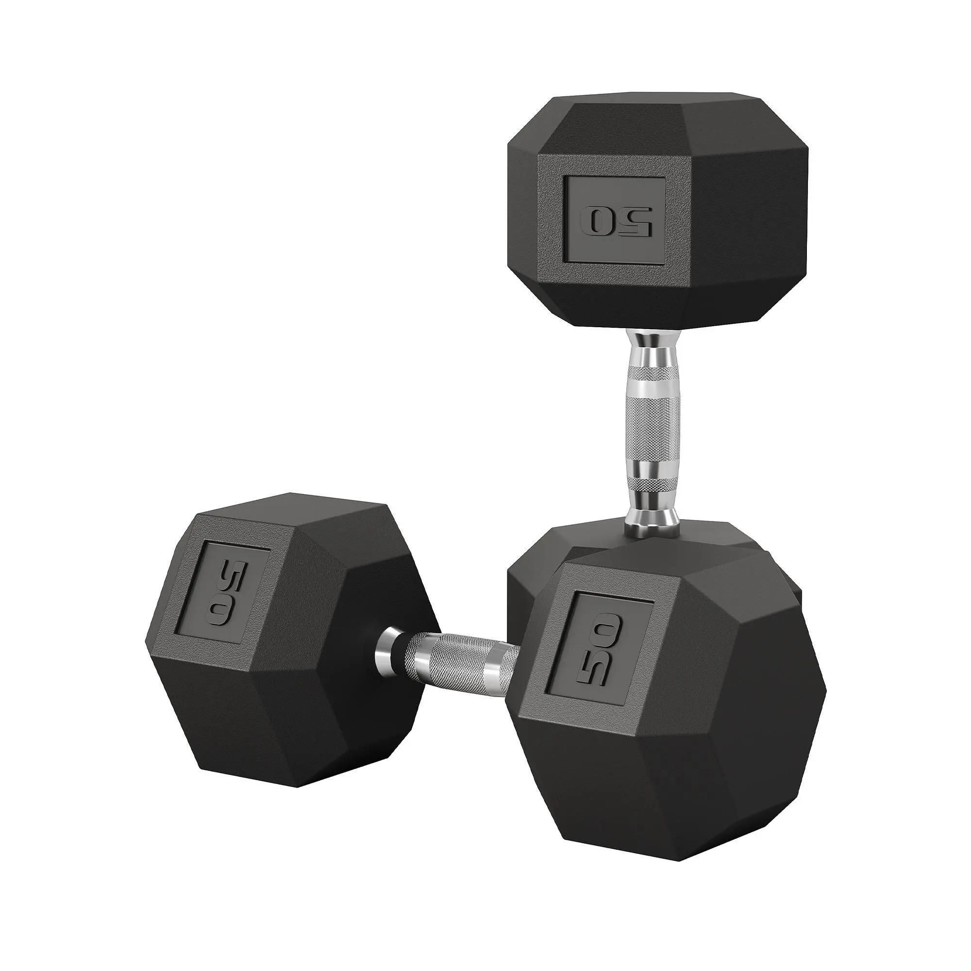 50lb Hex Dumbbells Set of 2 (100lbs Total), Rubber Encased Cast Iron Hand Weights with Knurled Chrome Handles, Anti-Roll Heavy Duty Dumbbell Pair for Home Gym Strength Training, Floor Protection Weightlifting Gear