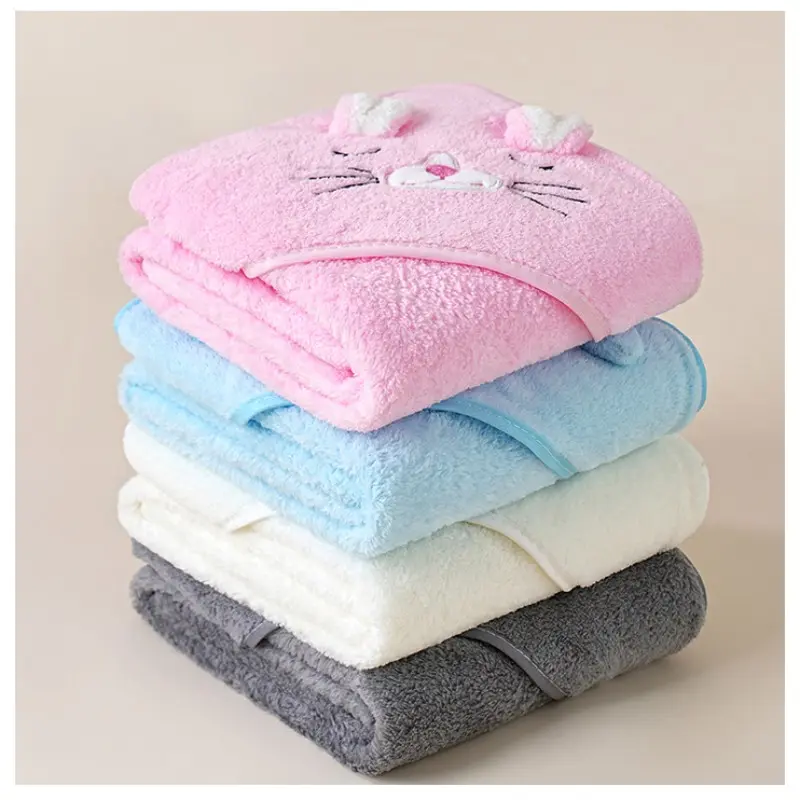 Coral Fleece Cartoon Baby Bathrobe, Kids Embroidered Cape Towel, Cartoon Bath Towel, Infant Wearable Bath Blanket, 1 Piece/2 Pieces