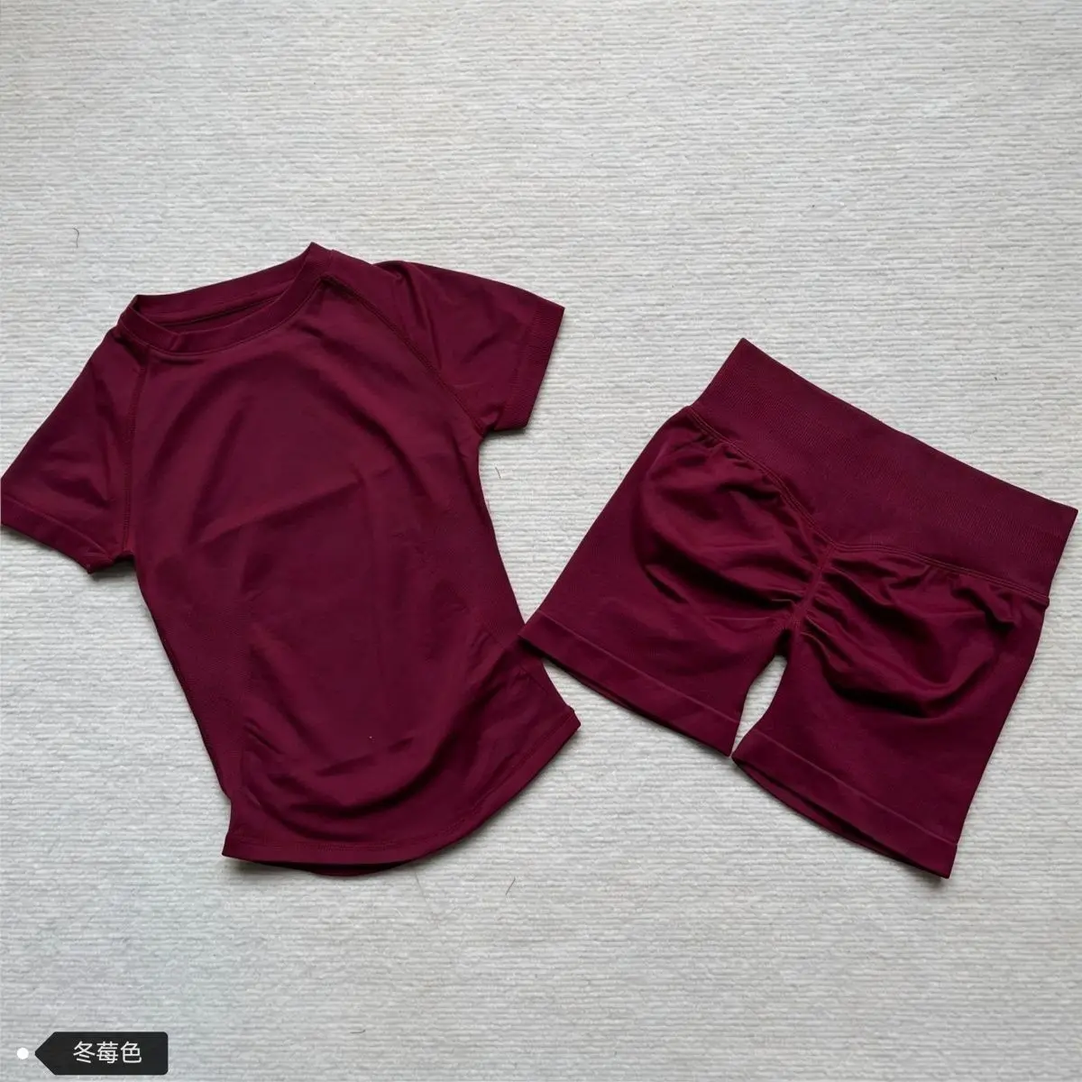 Women's 2-Piece Linen Fabric Yoga Set - High-Waisted Butt-Lifting Seamless Legs Shorts, Short-Sleeved T-Shirt Top, Elastic Tight-Fitting Fitness Outfit