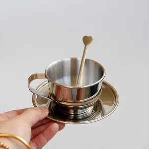 European Style Coffee Cup Set, Espresso Cup, Cappuccino Cup, Suitable for Latte, Milk, Tea, Silver Color, Non-Lead Crystal Glass