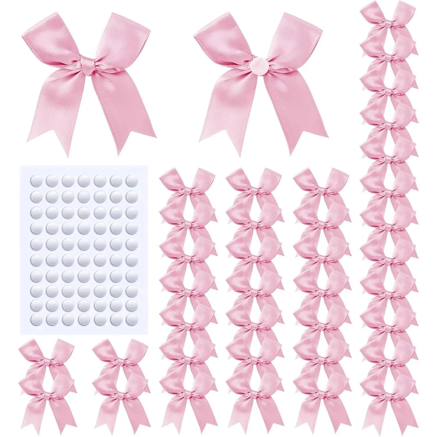 60Pcs Baby Pink Gift Wrap Bows, 3.3" Satin Ribbon Bows for Gift Wrapping, Large Size Bows for Treat Bags, Baby Shower Birthday Wedding Xmas Party Decors, Valentines, Gift Bags, DIY Crafts