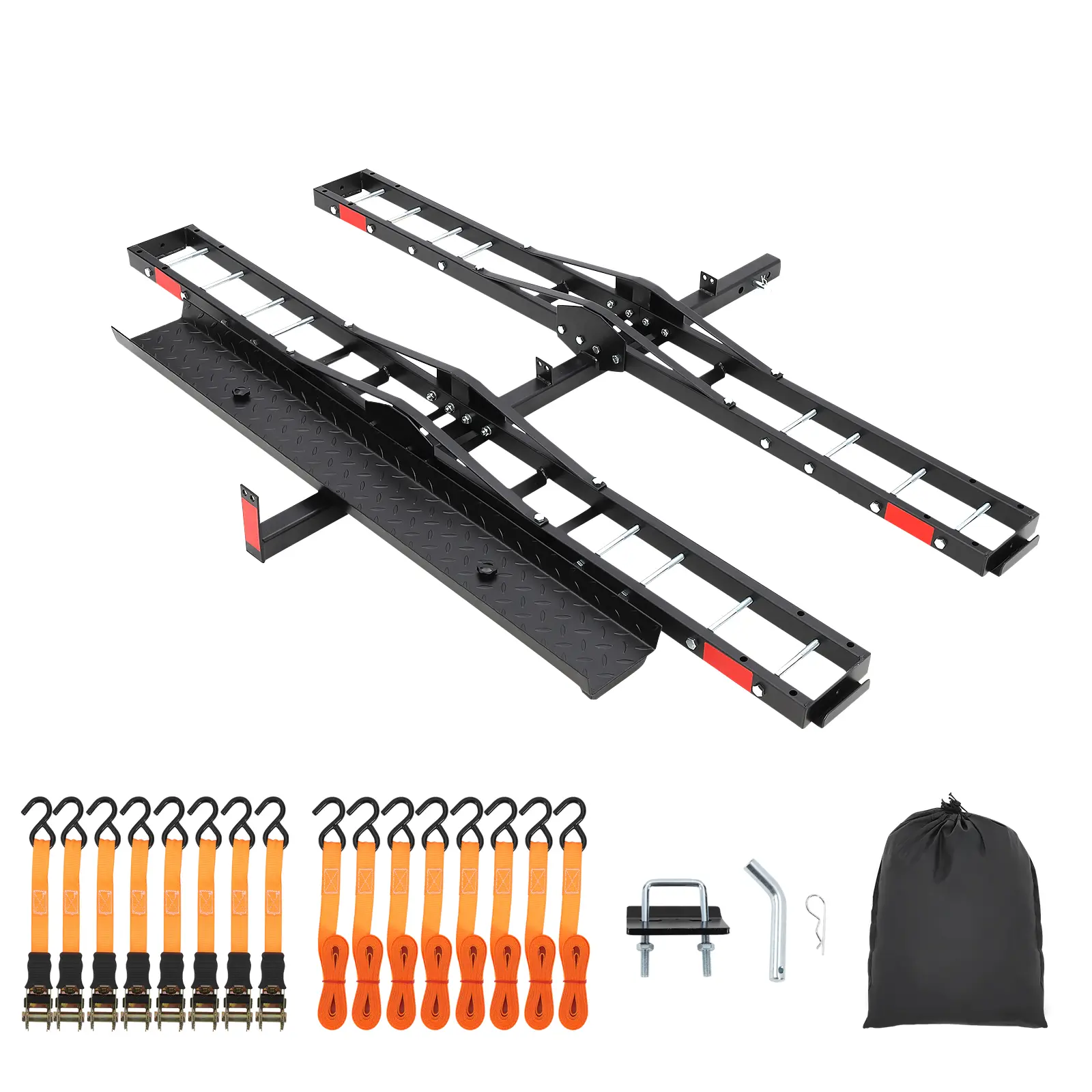 【GAOMON】Motorcycle Hitch Carrier for 2" Receiver, Heavy Duty Dirt Bike Rack with Loading Ramp, 600lbs Capacity, Fits Fat Tire E-Bikes Scooters, Includes Straps & Stabilizers, Steel Construction
