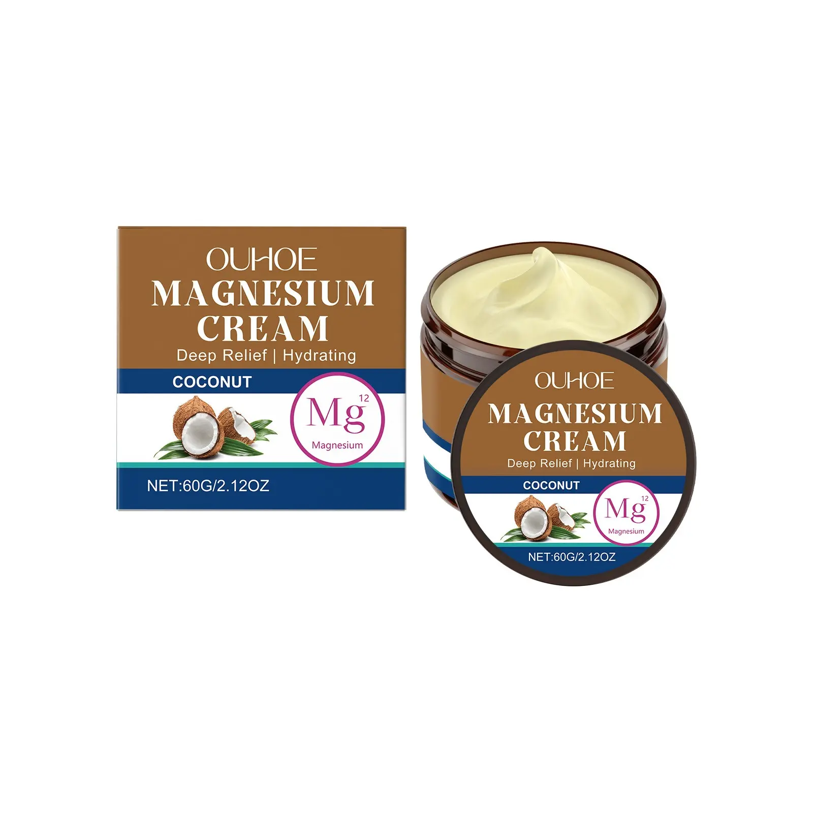 OUHOE Coconut Magnesium Cream | Magnesium Coconut Oil Muscle Relief Balm, Intensive Soothing Care, Gentle for Sensitive Skin, Soothing & Hydrating, Moisturizing, Deep Moisturizing Cream, Body Care Product