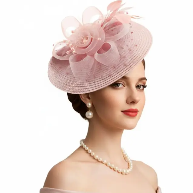 Women's Elegant Vintage Fascinator Hats - Mesh Flower & Feather Decor, Accessories for Women, Feathered Headdress Headpieces for Tea Party, Wedding Occasions