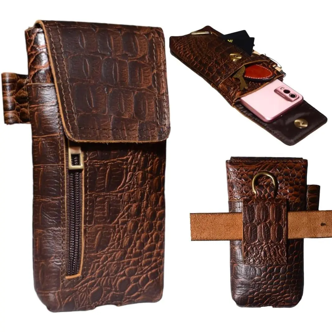 Leather Phone Holster Pouch for  16, 16 Pro,15 Pro 14, 14 Pro, 13 Pro, 13, 12 Pro, 12, Xs, X,11,Cell Phone Case with Belt Clip [ Closure] ID Card Holder Pouch(Fits  Case)