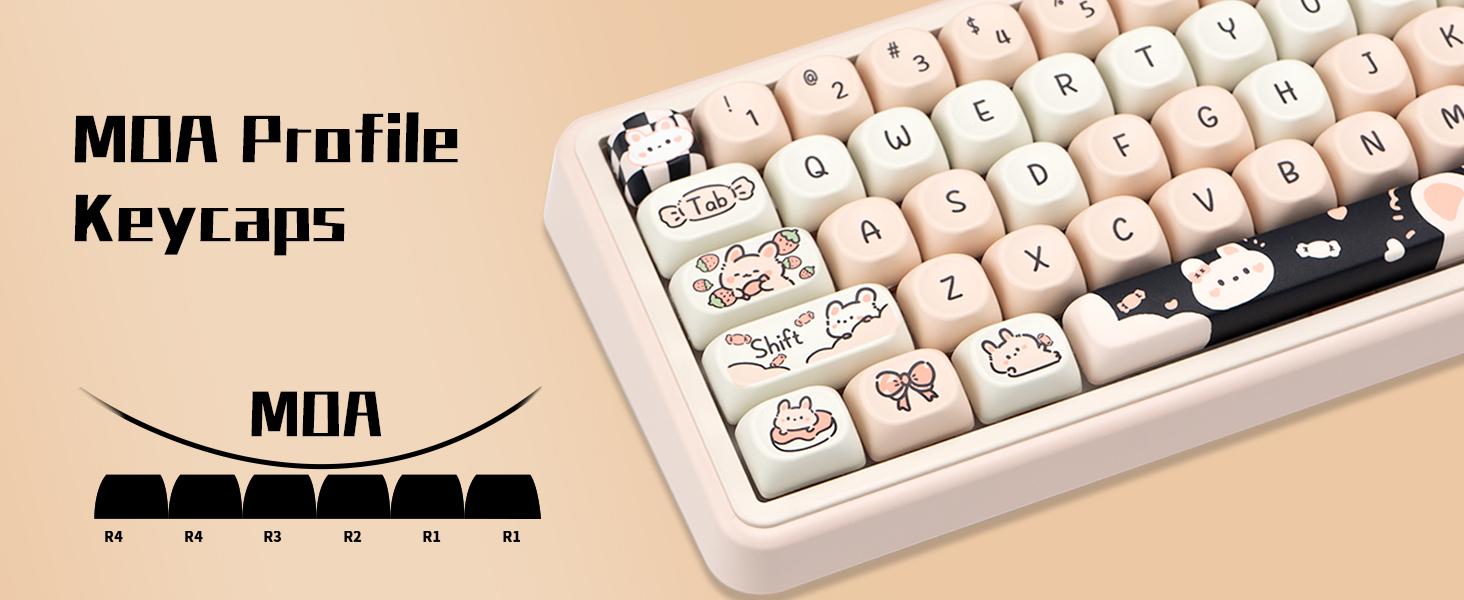 PBT Keycaps 132 Keys Dye-Sublimation Kawaii Pink MOA Profile Custom Cute Keycaps Set Compatible with Cherry Gateron Kailh MX Switches for All Mechanical Keyboards