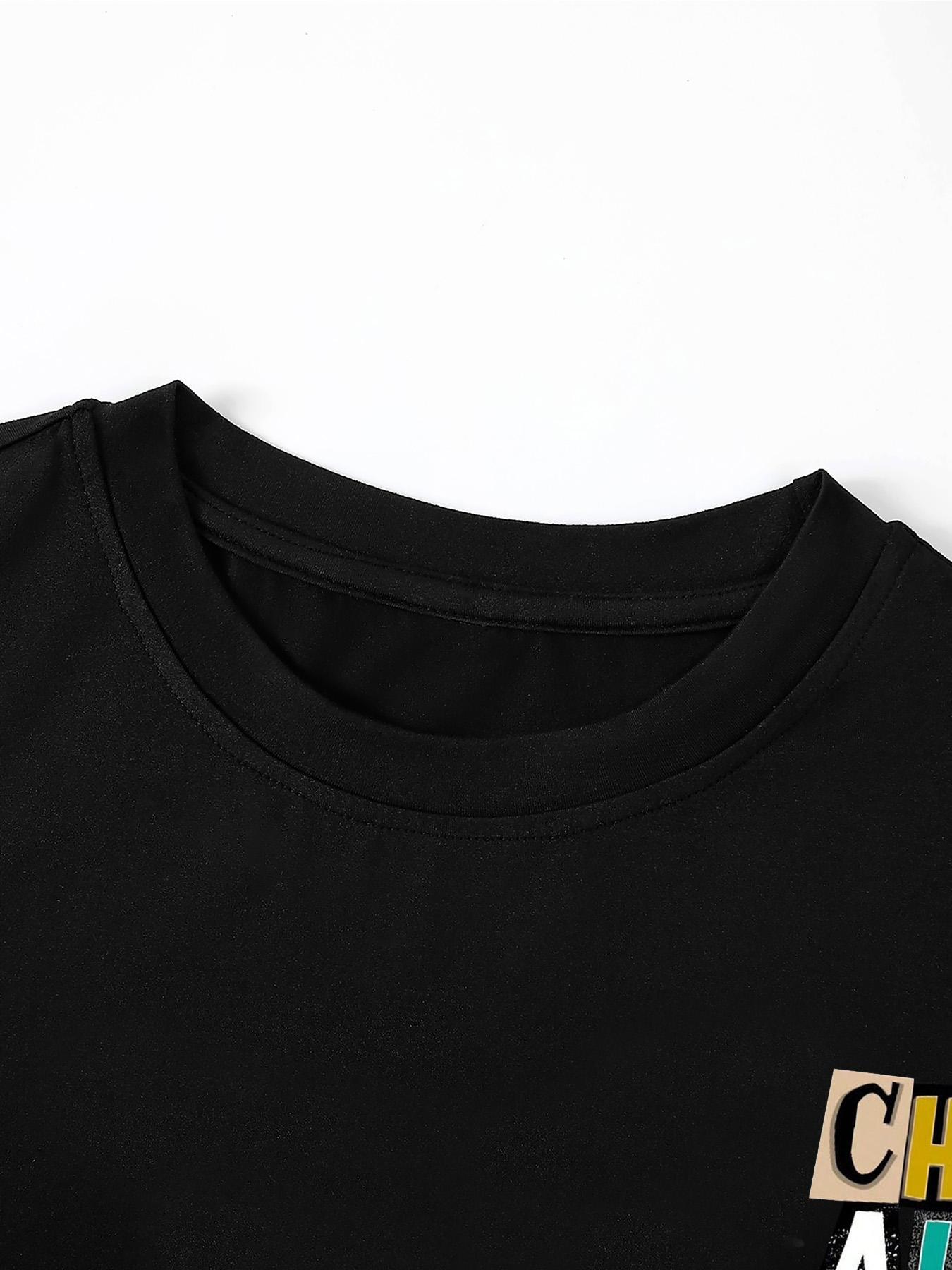 Unisex's Colorful Letter Print Round Neck Graphic Tee, Regular Fit Casual Everyday Wear Short Sleeve T-shirt for Summer, Men's Top for Daily Wear, Tropical