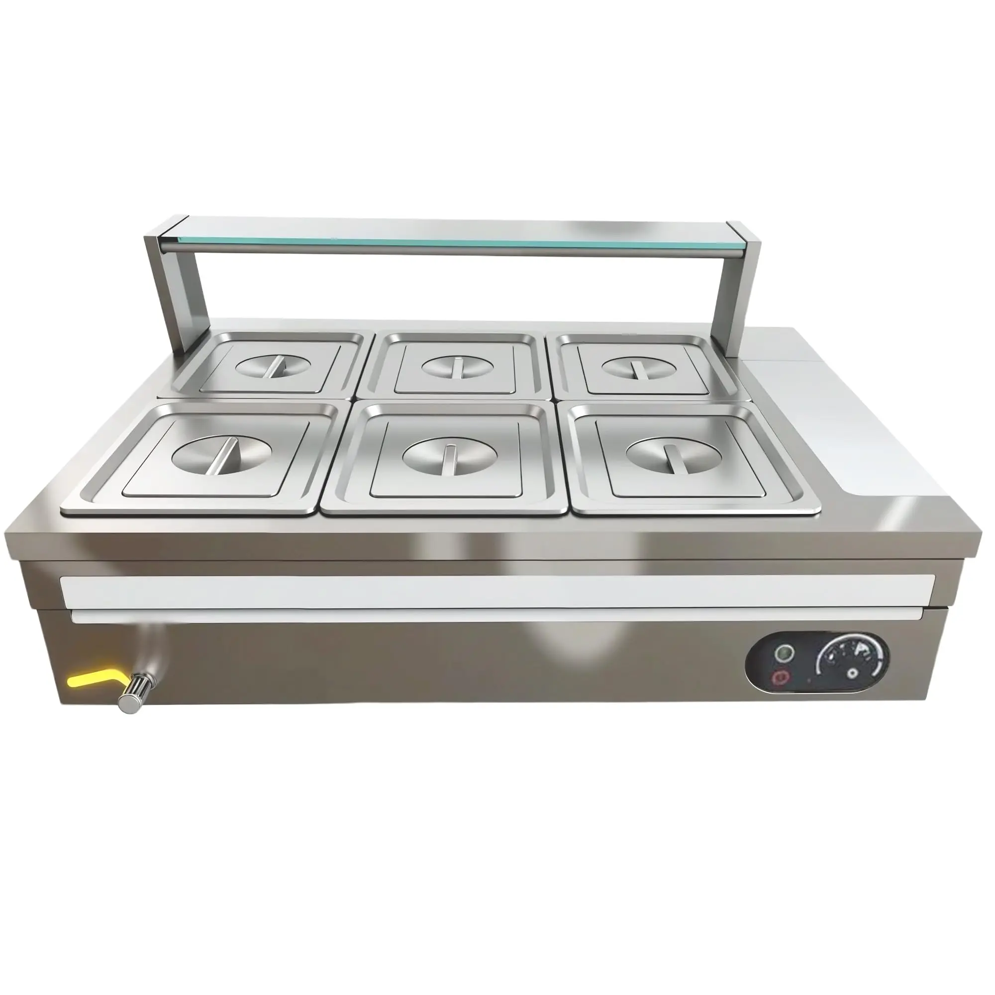 Garvee Commercial Food Warmer,6 x 1/2 Size Pans Electric Stainless Steel Steam Food Warmer with Glass Cover  for Catering, Restaurant and Party,1200 w,60 QT