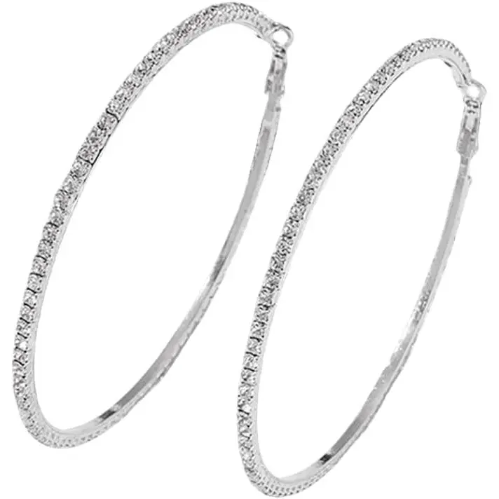 Huge Hoops for Women, Large 80mm Statement Cubic Zirconia Earrings, Sparkly Nickel-Free Metal Fashion Party Jewelry, Female Wear