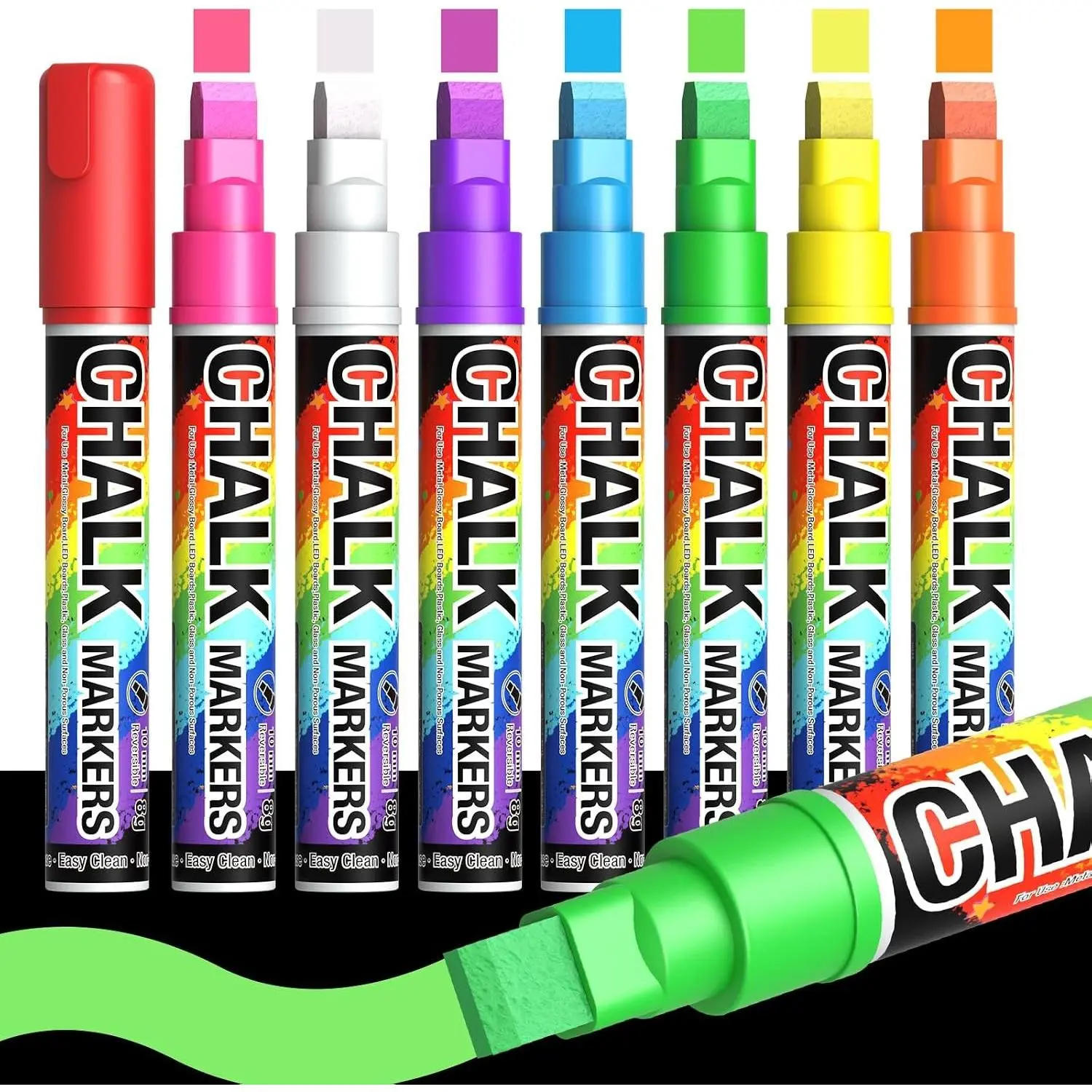 Washable Window Paint Markers - 8 Vibrant Colors, 10mm Jumbo Tip, Easy to Use & Erase, No Ghosting, Non-Toxic, Ideal for Car Windows, Wedding & Graduation Decor