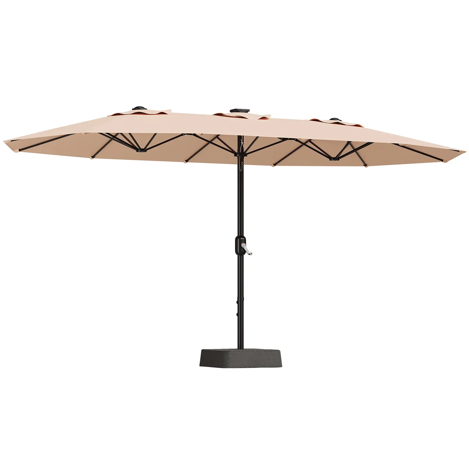 15FT Large Patio Umbrella with Base & Solar Lights Included, Double-Sided Rectangular UV Resistant Market Umbrella with Crank Handle for Backyard, Poolside, Garden