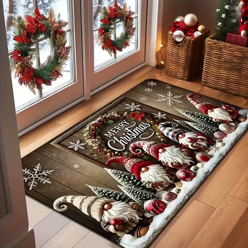 Christmas Theme Door Mat, Non-Slip Santa Claus Rug, Easy Clean, Indoor Outdoor Entryway Decor, Holiday Party Gift