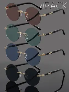 4pack Unisex Frameless Y2K Round Fashion Glasses, Casual Party Streetwear, Daily Wear, Graduation Back-To-School, Gift Ideas