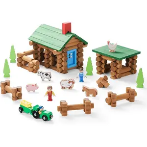 Wooden Log Cabin Set Farm Building House Toy for Toddlers, 122 PCS Classic STEM Construction Kit with Colorful Wood Logs Blocks for 3+ Years Oldfidget toys