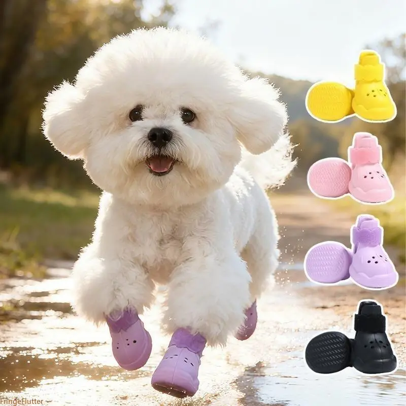 4Pcs Breathable Dog Sandals | Non-Slip Adjustable Velcro Puppy Small Dog Shoes | Summer Outdoor Paw Protector Against Hot Pavement, Pet Daily Accessory