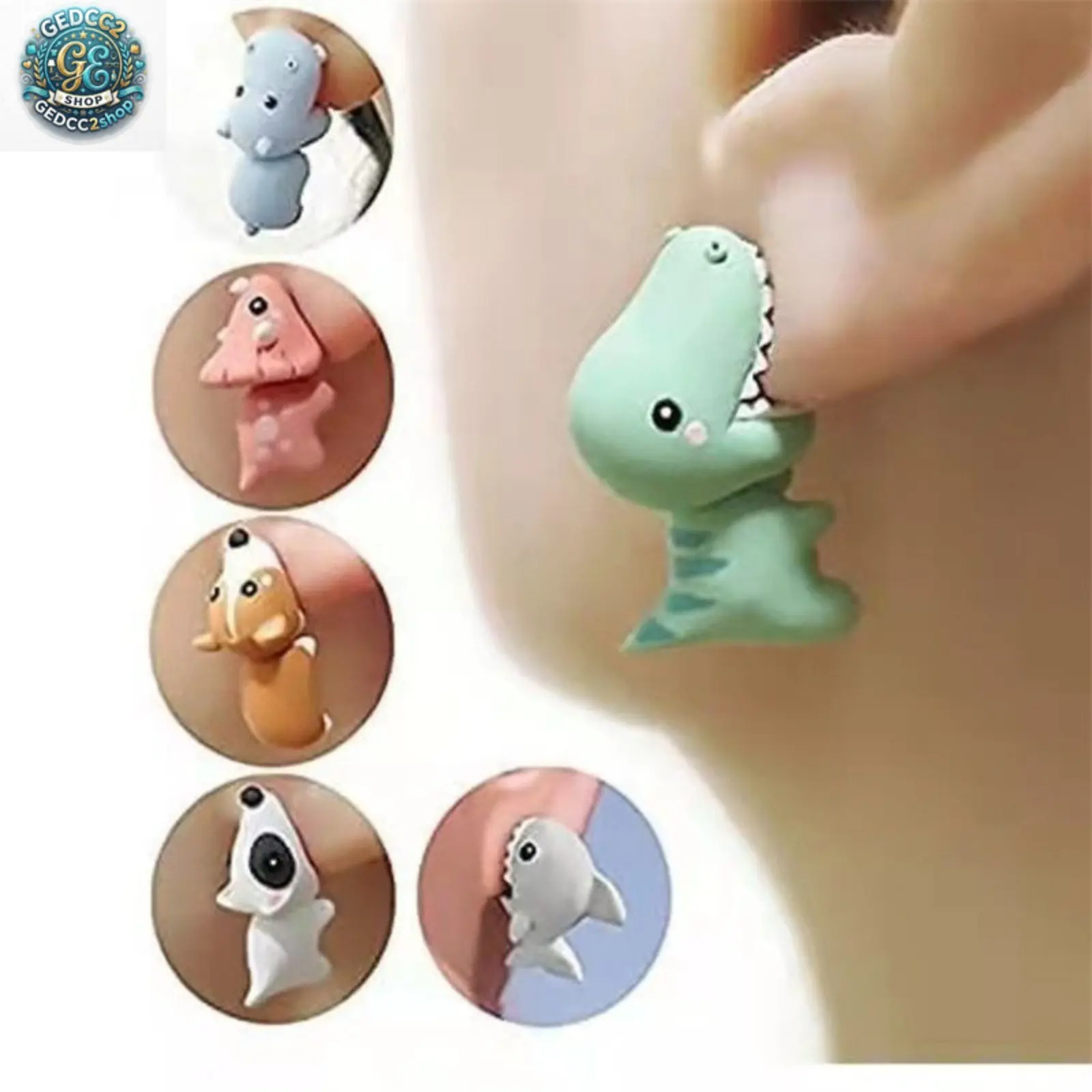 Copper Stud Earrings Set - Cute Cartoon Animal Ear Studs (Mini Dinosaur, Corgi, Shark) for Women, Daily Wear Camping & Hiking Hammock Accessory Gifts