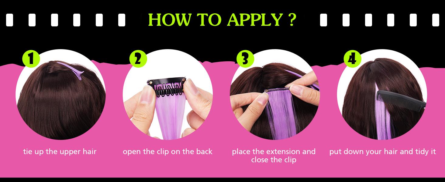 SOFEIYAN 10 Pcs Colored Hair Extensions Party Highlights Colorful Clip in Hair Extensions 22 Inch Straight Synthetic Hairpieces for Women Kids Girls Halloween Christmas Cosplay