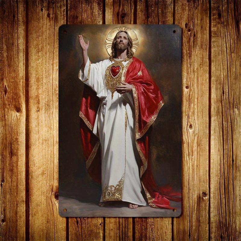 [Aluminum plate signboard]1pc, Vintage Metal Tin Sign, 2D/Flat, Radiant Jesus Silhouette  Appreciation, Art Deco Classic Retro Style, less Wall Hanging Decor, 7.87x11.81inch, Pre-Drilled for Easy Hanging, Indoor/Outdoor Plaque, Multipurpose Home & Shop Wa