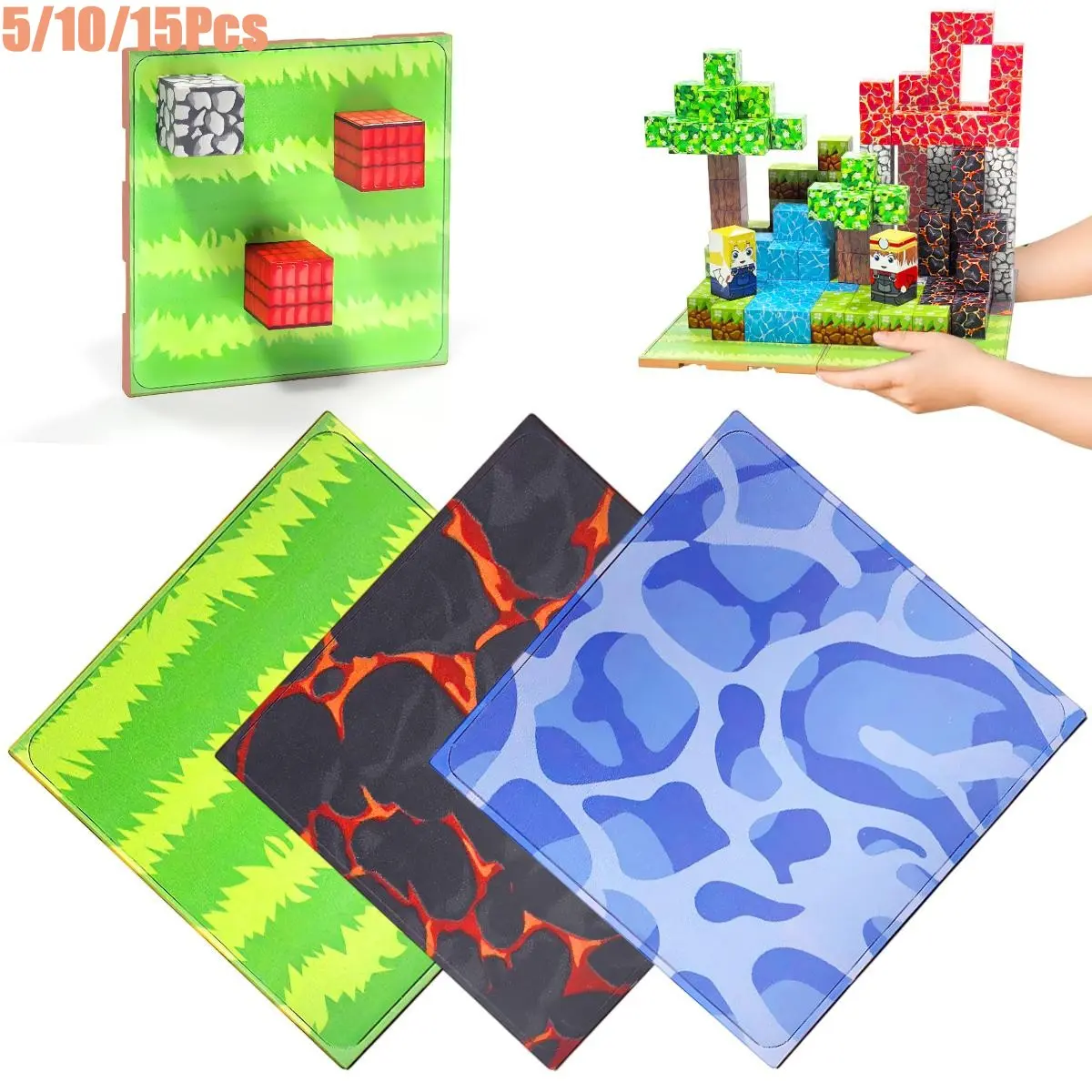 Magnetic Baseplate for Building Blocks, Pixel-Style Scene Board, Magnetic Building Base Board for Kids DIY Construction Play, Ideal Birthday, Christmas & Easter Gift