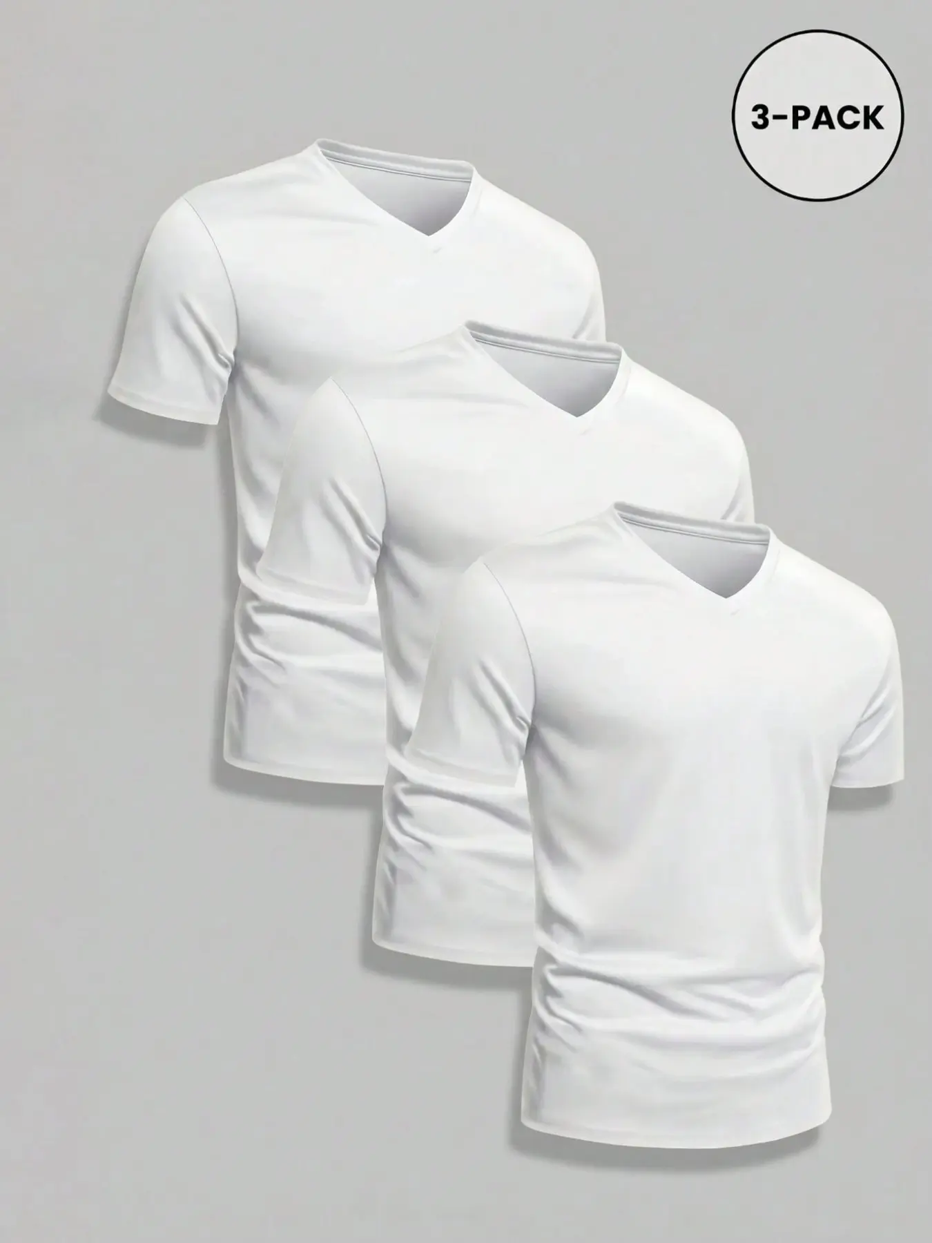 3-Pack Men's V-Neck Short Sleeve T-Shirts, Simple Clean Basic Style, Soft Stretch Breathable Fabric, Casual Home Streetwear, Basic Tee Tops