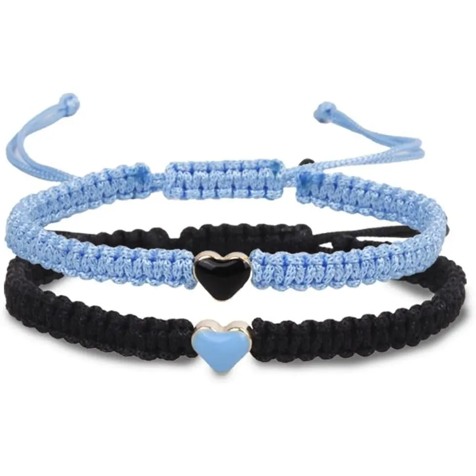 Set of 2 Colorful Heart Beaded Matching Bracelets for Couples and Best Friends, Adjustable Friendship Bracelets, Anniversary Valentines Gift for Boyfriend Girlfriend, Long Distance PartnersGift