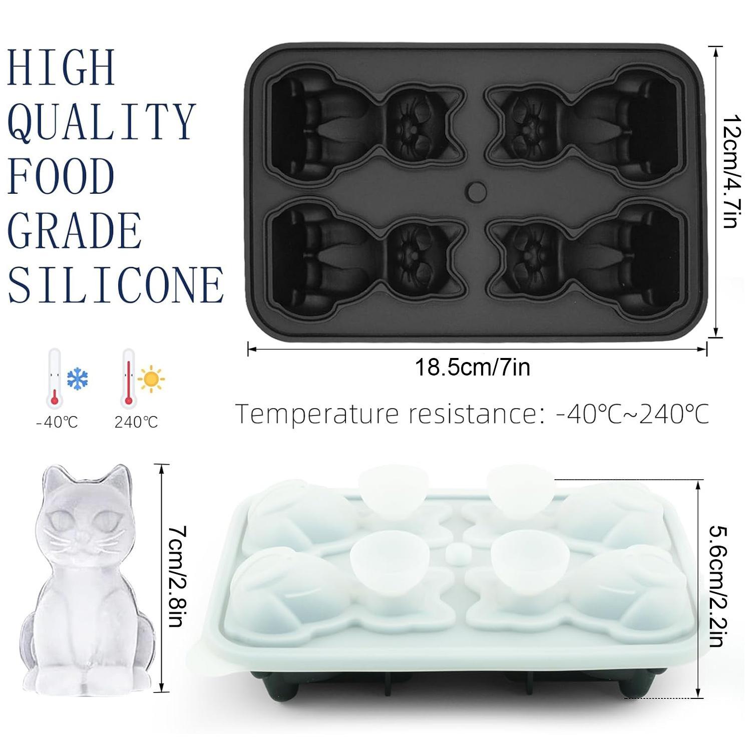 3D Cat Shaped Ice Cube Mold, 4 Hole Large Fun Shape Ice Cube Tray, Ice Molds for Cocktails, Bourbon, Brandy, Cocktail Whiskey Bourbon, Funny Cat Gifts for Cat Lovers