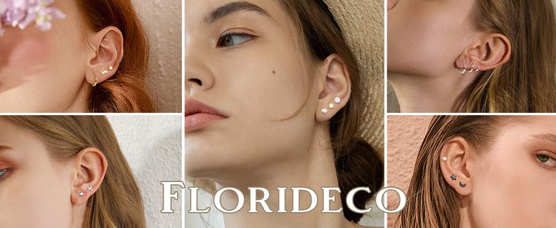Florideco Small Tiny Stud Earrings for Women Hypoallergenic Flat Back Earrings 14K Gold Plated Surgical Stainless Steel Earrings Sets Screw Back Cartilage Earrings