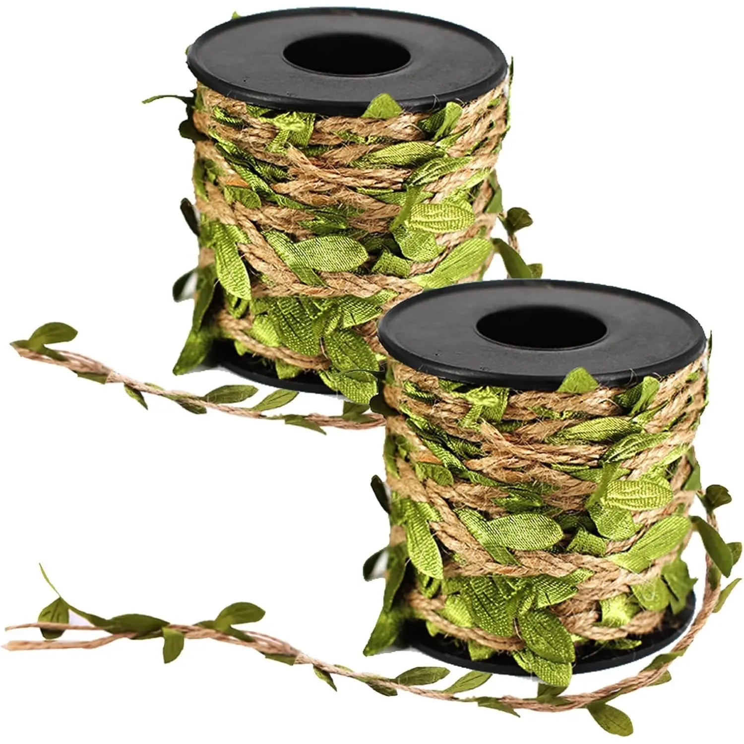 Burlap Leaf Ribbon 33  2 count  Jute Twine Ribbon with Artificial Leaves for Crafts Wedding Jungle Safari Party  Shower Décor  Decor